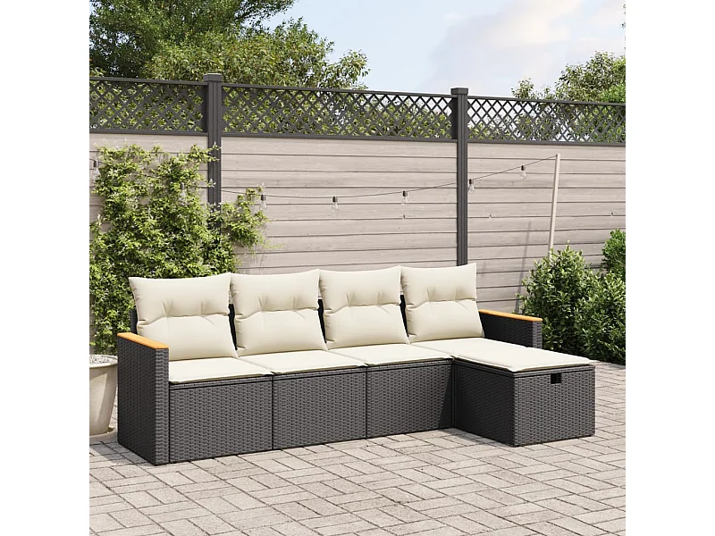 5 pcs conjunto sofás de jardim com almofadões vime PE preto PT449807