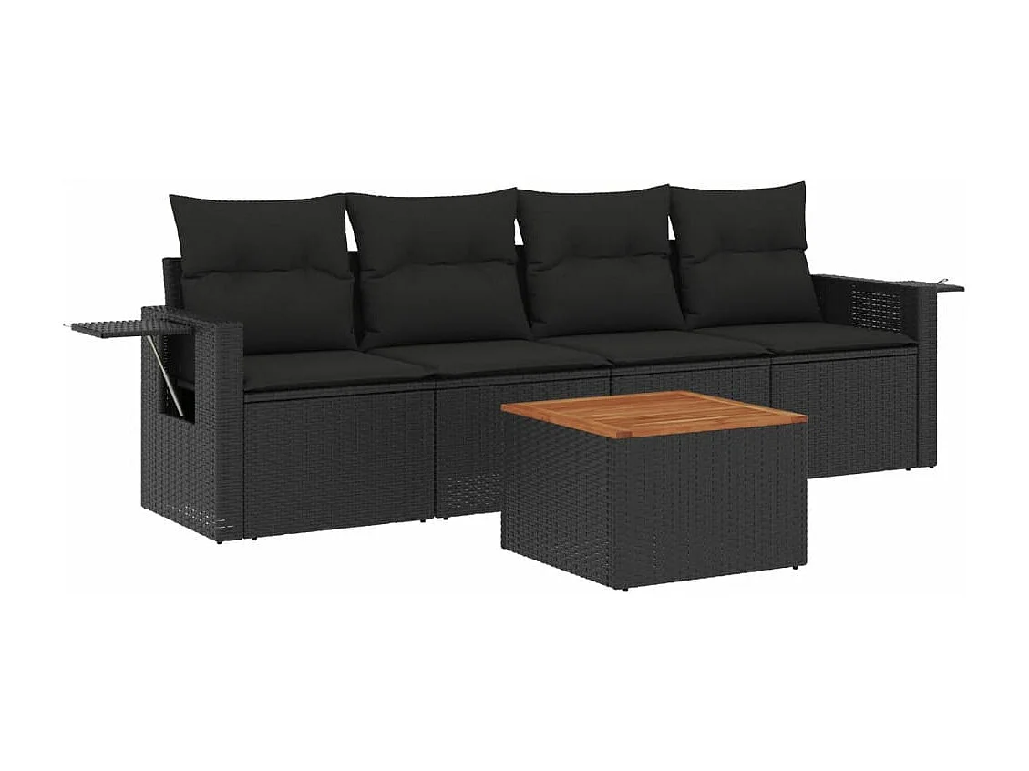 Salon de jardin 5 pcs avec coussins noir résine tressée FR63055