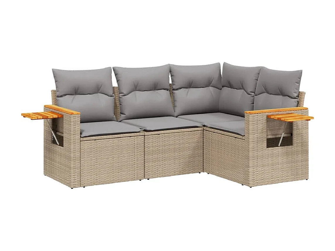 Salon de jardin avec coussins 4 pcs beige résine tressée FR35315