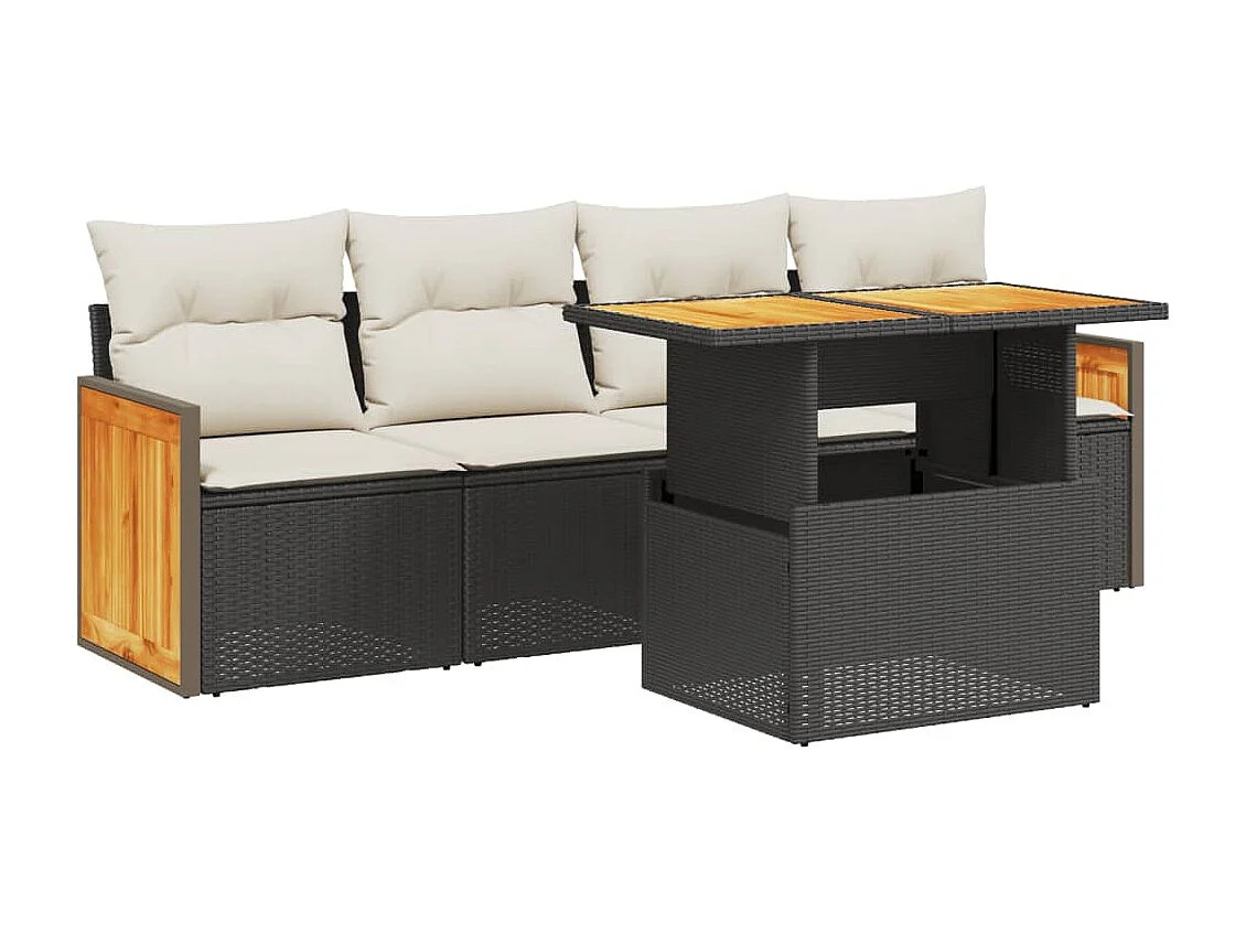 5 pcs conjunto sofás de jardim com almofadões vime PE preto PT817746