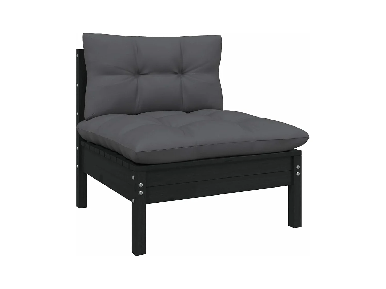 Salon de jardin 3 pcs avec coussins Noir Bois de pin massif FR71757