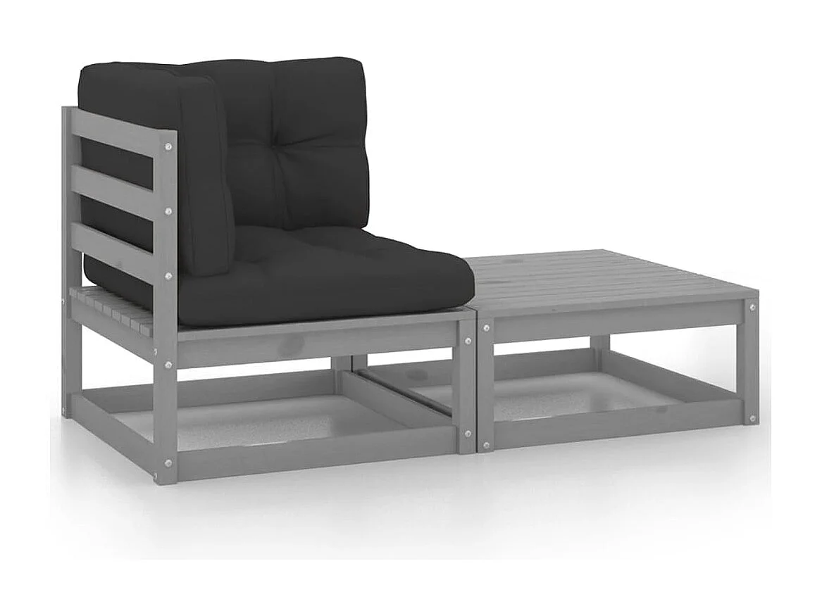 Salon de jardin 2 pcs avec coussins Gris Bois de pin massif FR13144