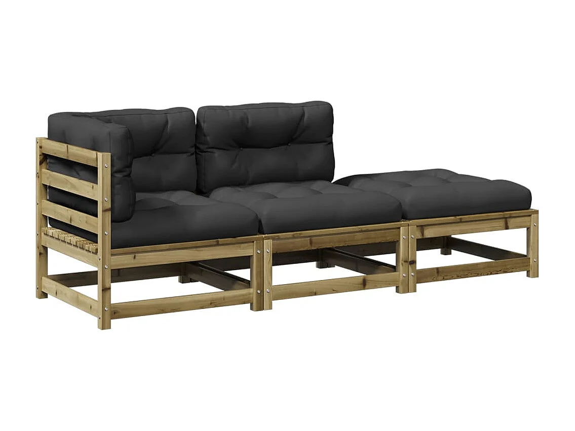 Salon de jardin 3 pcs avec coussins bois de pin imprégné FR23425