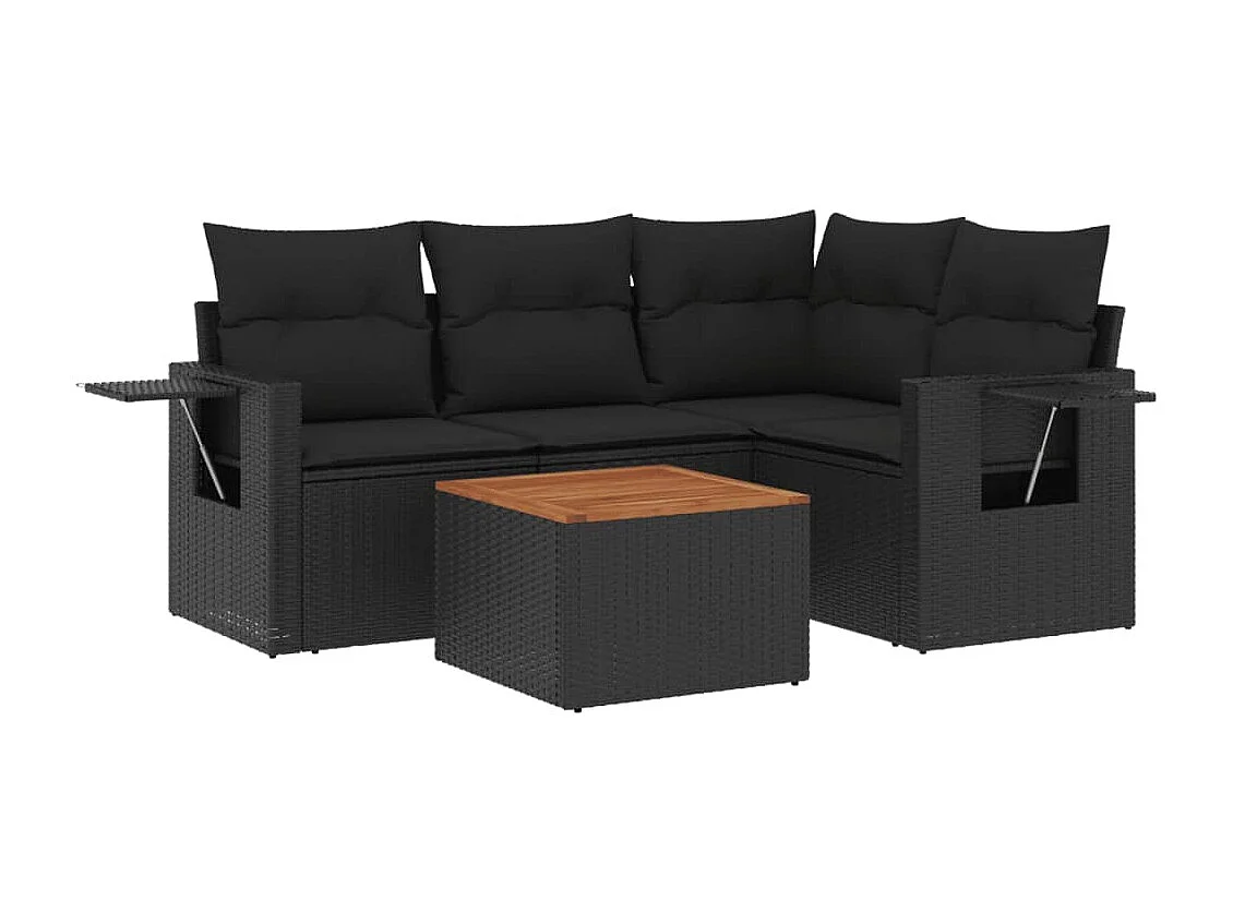 5 pcs conjunto sofás de jardim com almofadões vime PE preto PT669936