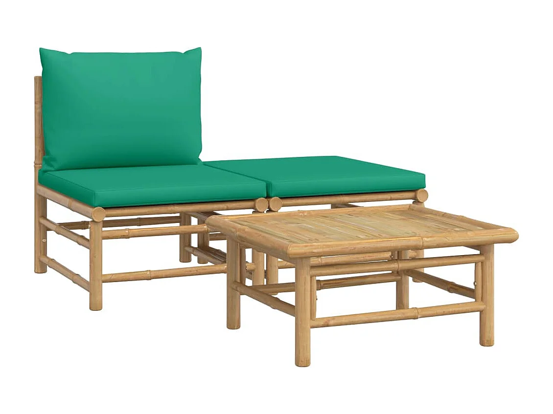 Salon de jardin 3 pcs avec coussins vert bambou FR39850