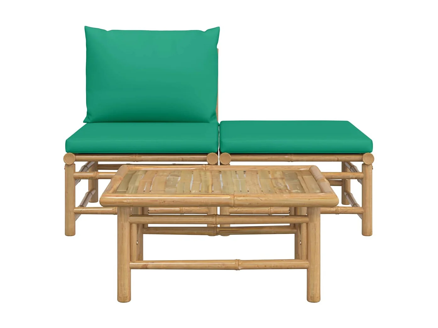 3 pcs conjunto lounge de jardim bambu c/ almofadões verdes PT476062