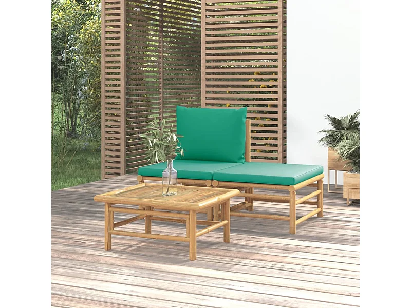 Salon de jardin 3 pcs avec coussins vert bambou FR39850