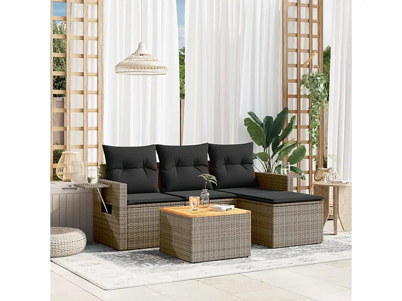 5-delige Loungeset met kussens poly rattan grijs BE868029