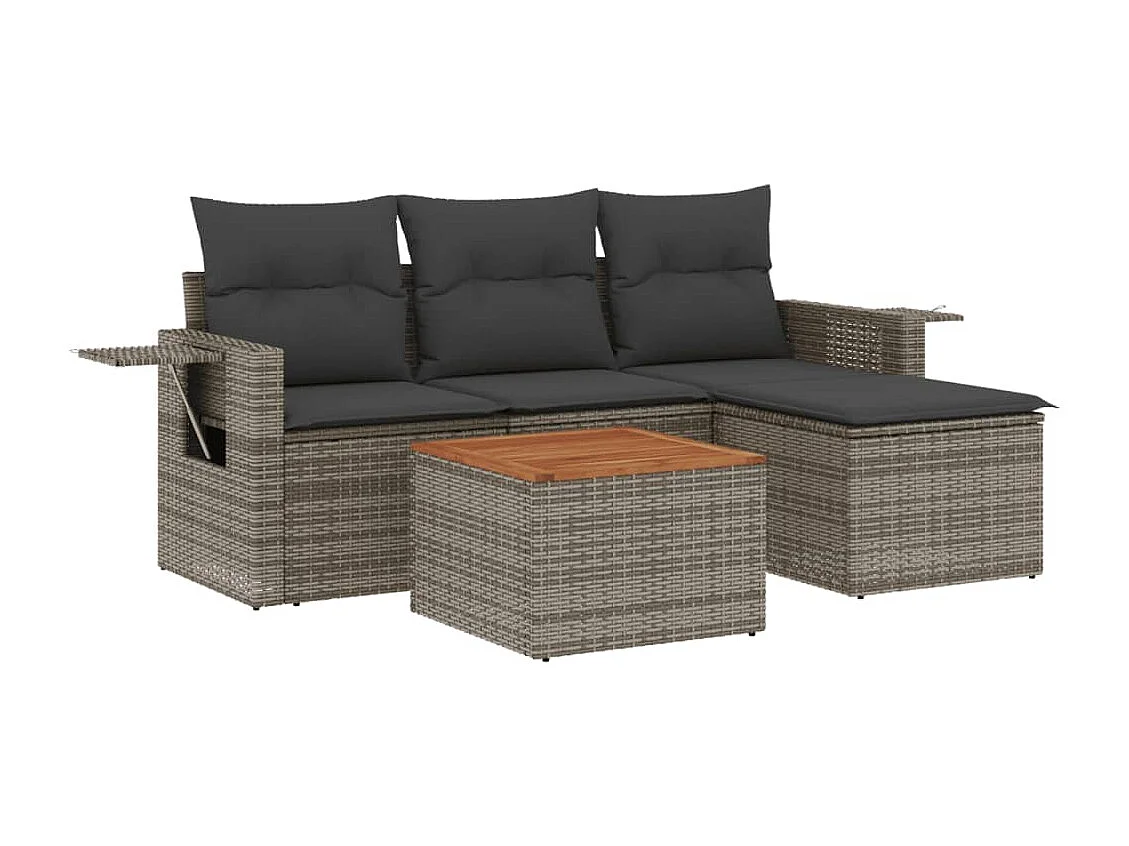 Salon de jardin 5 pcs avec coussins gris résine tressée FR17158