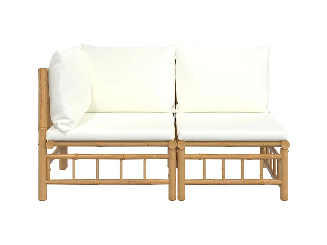 Salon de jardin 2 pcs avec coussins blanc crème bambou FR80504