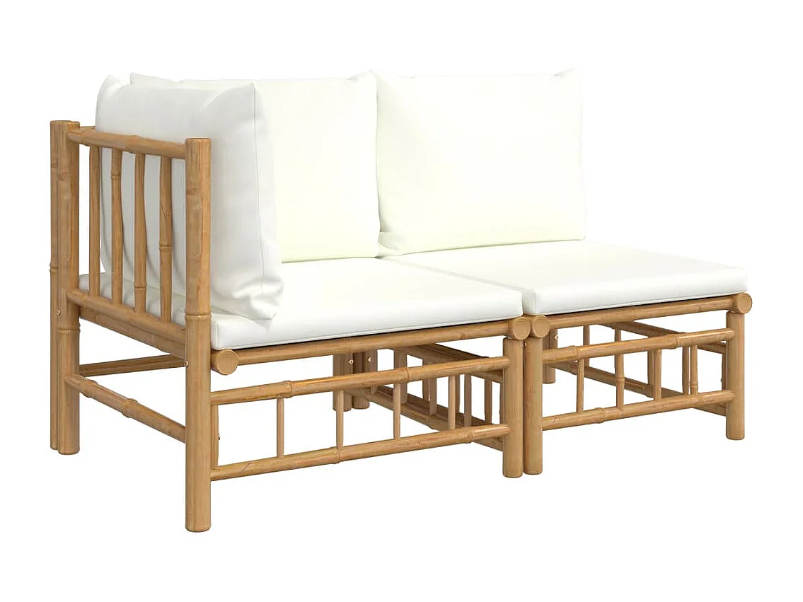 2-delige Loungeset met kussens bamboe crèmewit BE493587