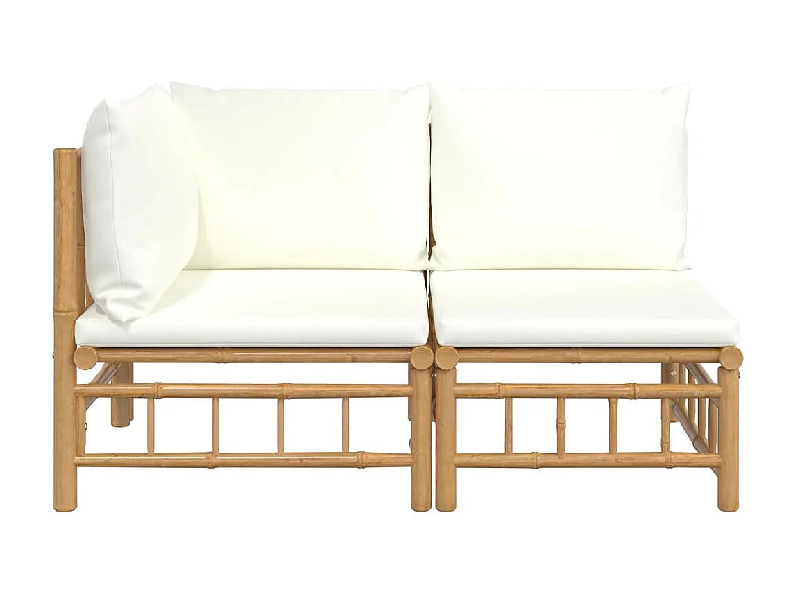 2-delige Loungeset met kussens bamboe crèmewit BE493587