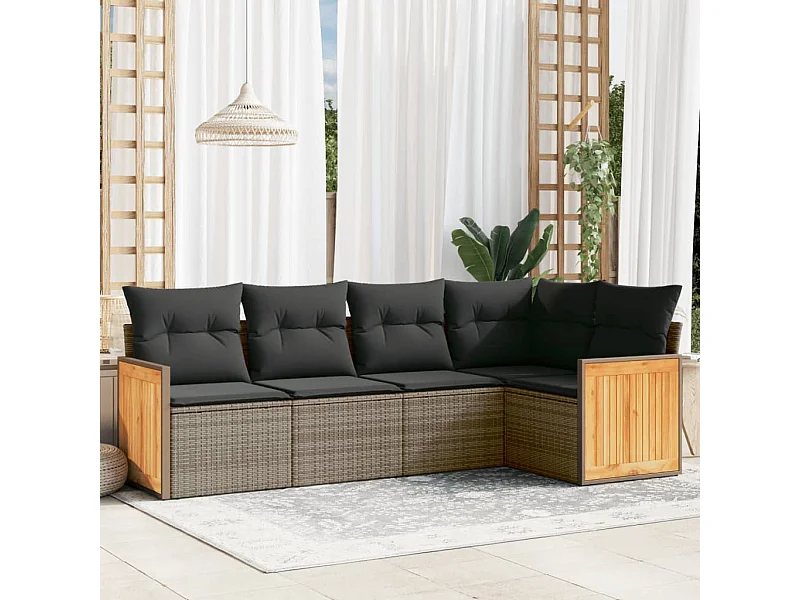 5-delige Loungeset met kussens poly rattan grijs BE754989