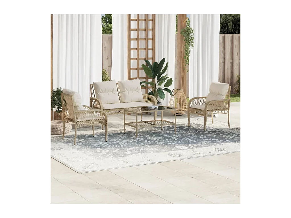 Salon de jardin avec coussins 4 pcs beige résine tressée FR80976