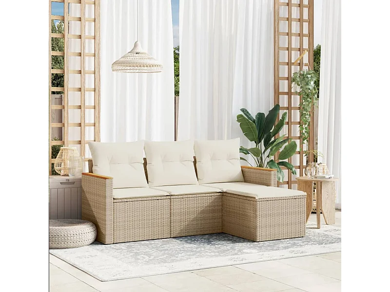 Salon de jardin avec coussins 4 pcs beige résine tressée FR49045