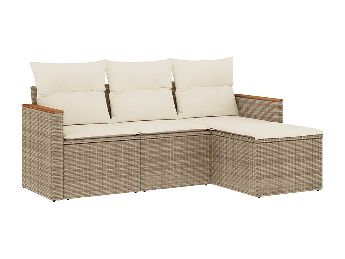Salon de jardin avec coussins 4 pcs beige résine tressée FR49045