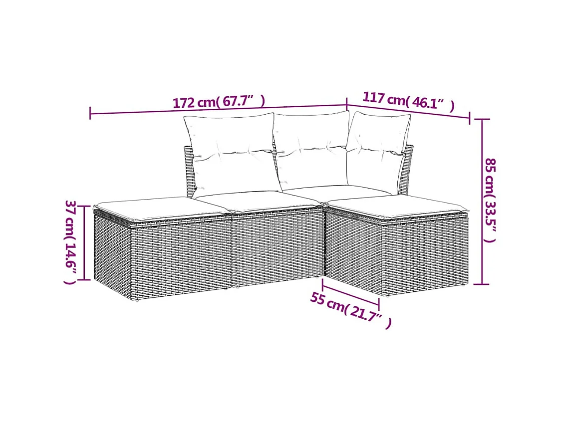 Salon de jardin 4 pcs avec coussins marron résine tressée FR50814