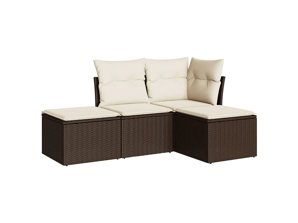 Salon de jardin 4 pcs avec coussins marron résine tressée FR50814