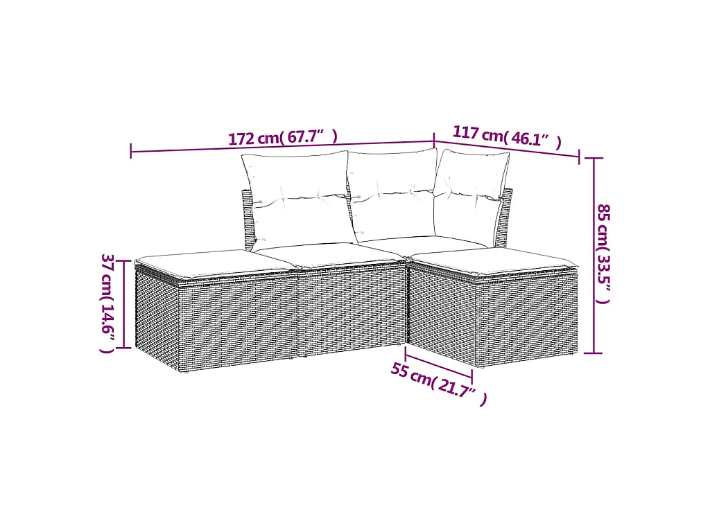 Salon de jardin 4 pcs avec coussins marron résine tressée FR50814