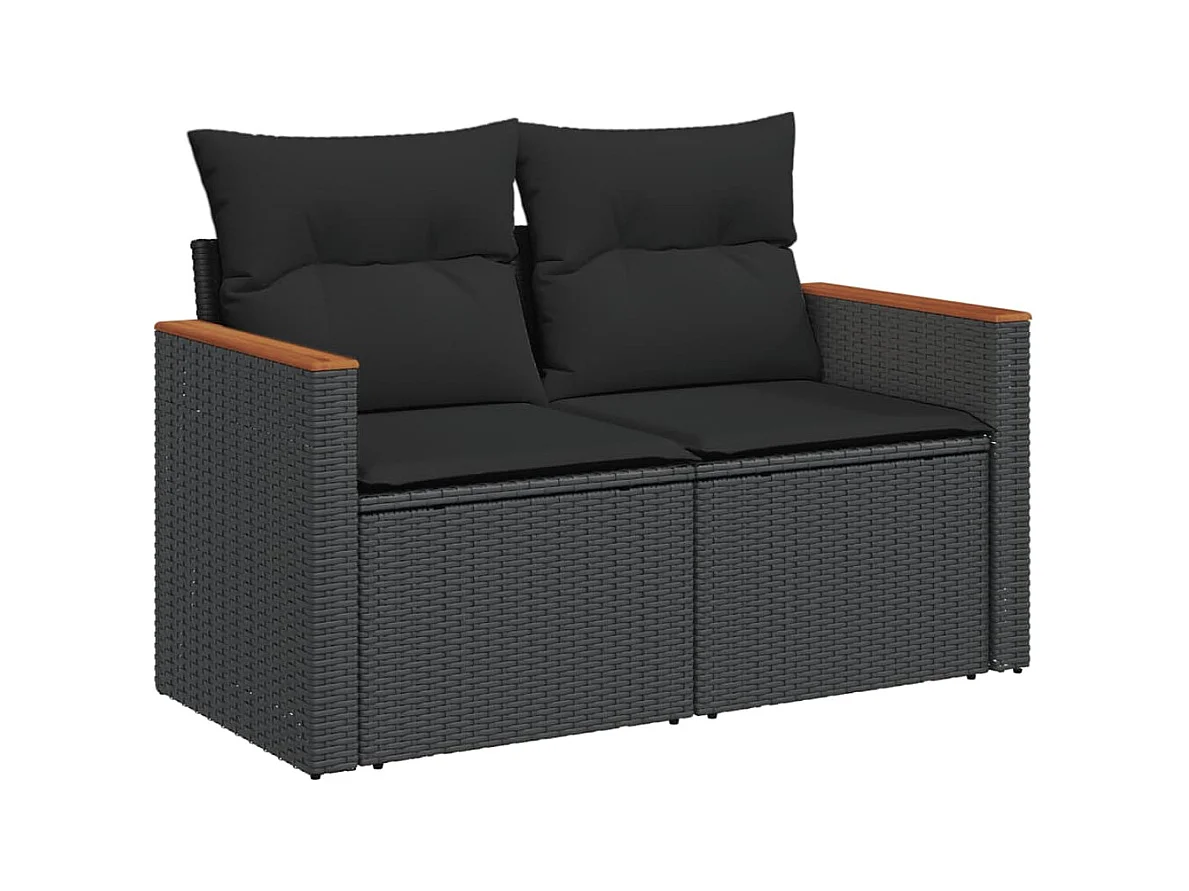 Salon de jardin 4 pcs avec coussins noir résine tressée FR60770