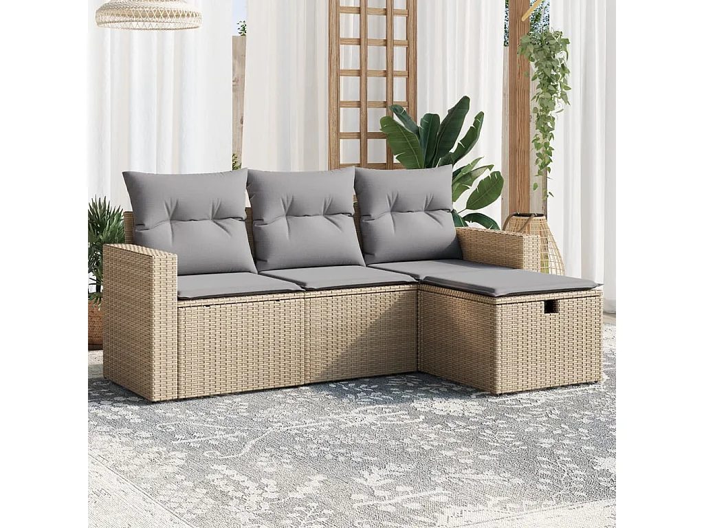 Salon de jardin avec coussins 4pcs mélange beige résine tressée FR13395