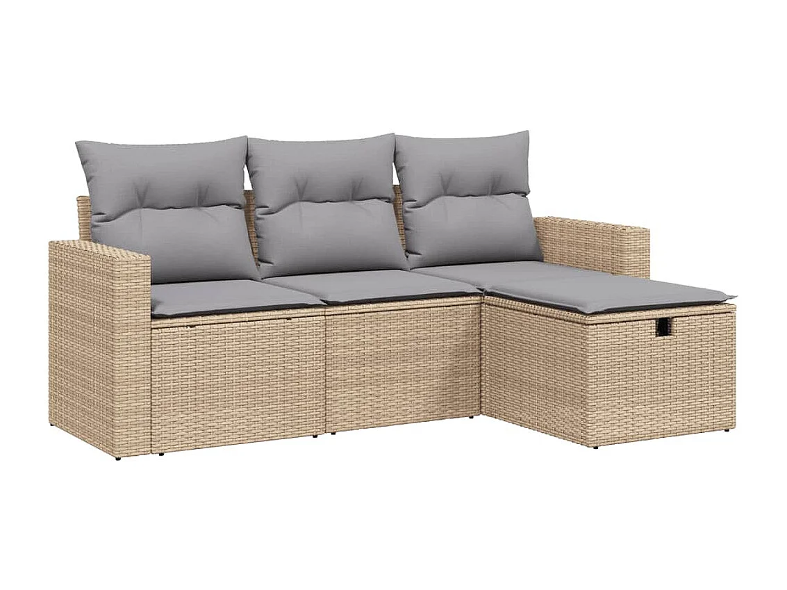 Salon de jardin avec coussins 4pcs mélange beige résine tressée FR13395