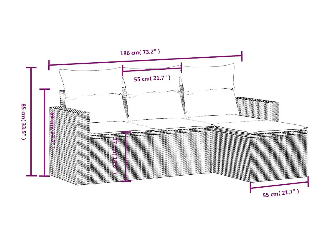 Salon de jardin avec coussins 4pcs mélange beige résine tressée FR13395