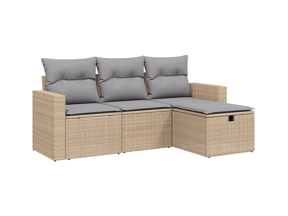 Salon de jardin avec coussins 4pcs mélange beige résine tressée FR13395