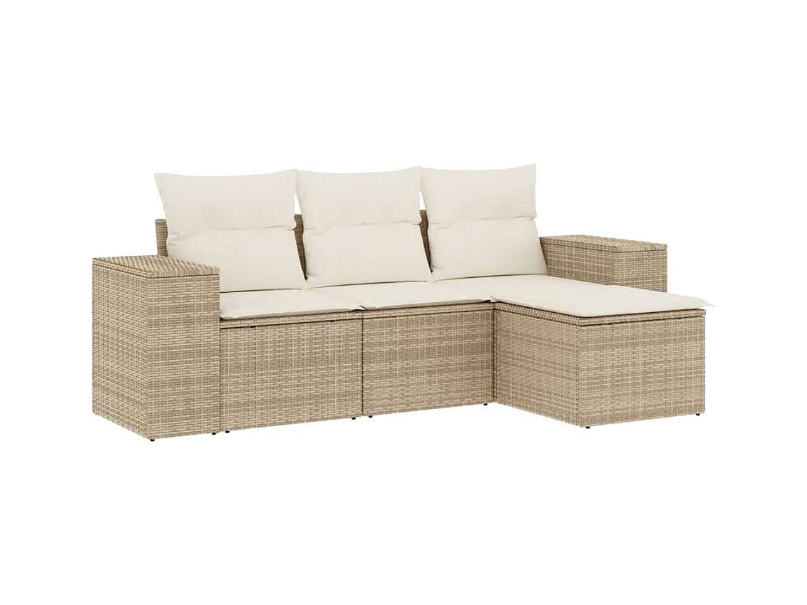 Salon de jardin avec coussins 4 pcs beige résine tressée FR95079