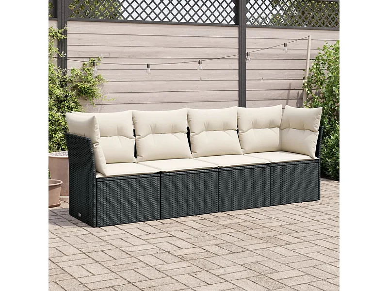 Salon de jardin 4 pcs avec coussins noir résine tressée FR14967