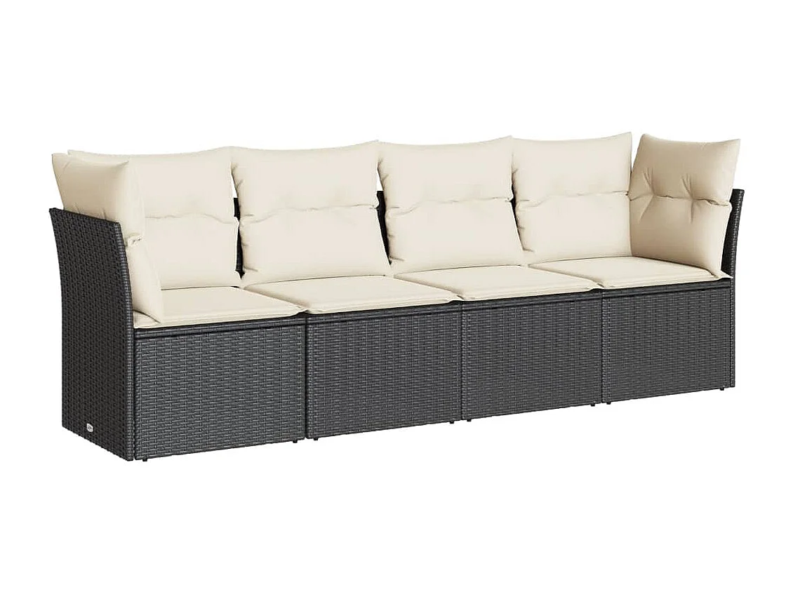 4-delige Loungeset met kussens poly rattan zwart BE602896