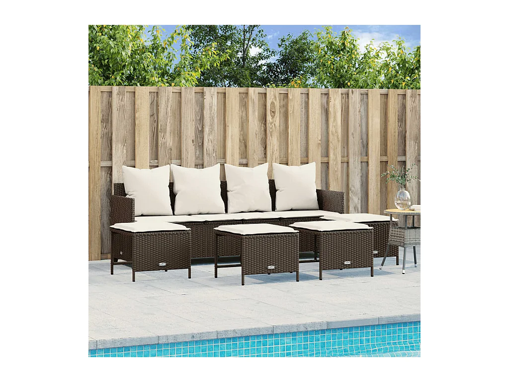 Salon de jardin avec coussins 5 pcs marron résine tressée FR85984