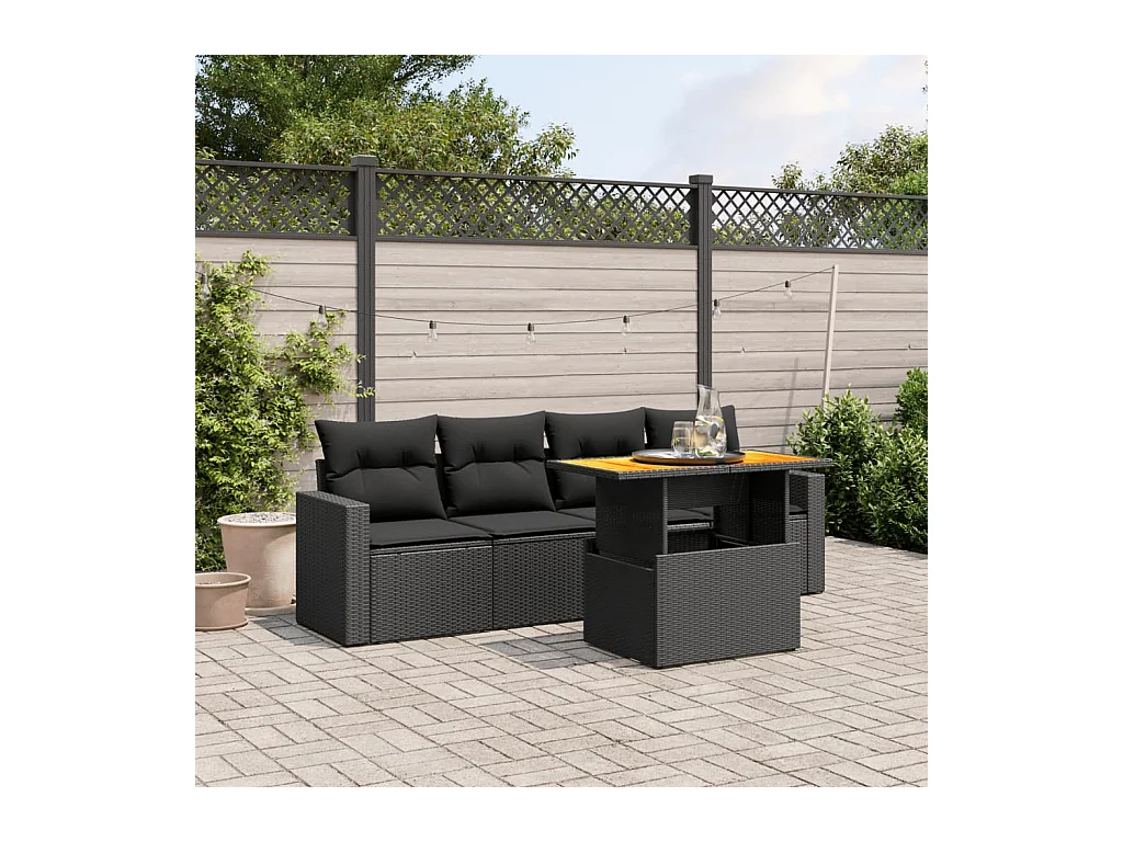 5 pcs conjunto sofás de jardim com almofadões vime PE preto PT935748