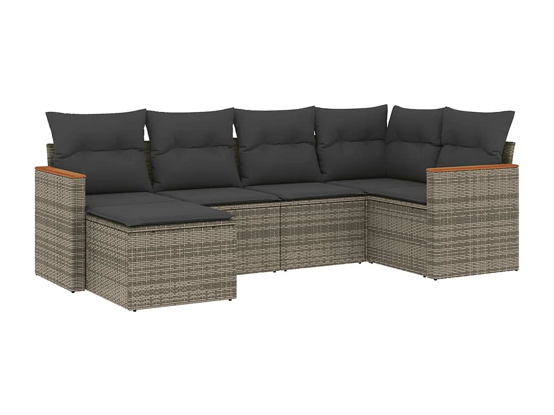 6 pcs conjunto sofás de jardim com almofadões vime cinzento PT960107