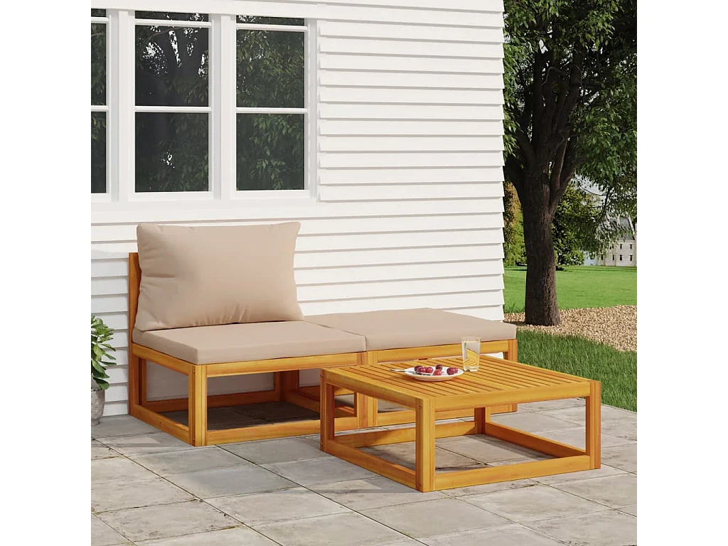 Salon de jardin 3 pcs avec coussins bois massif d'acacia FR92708
