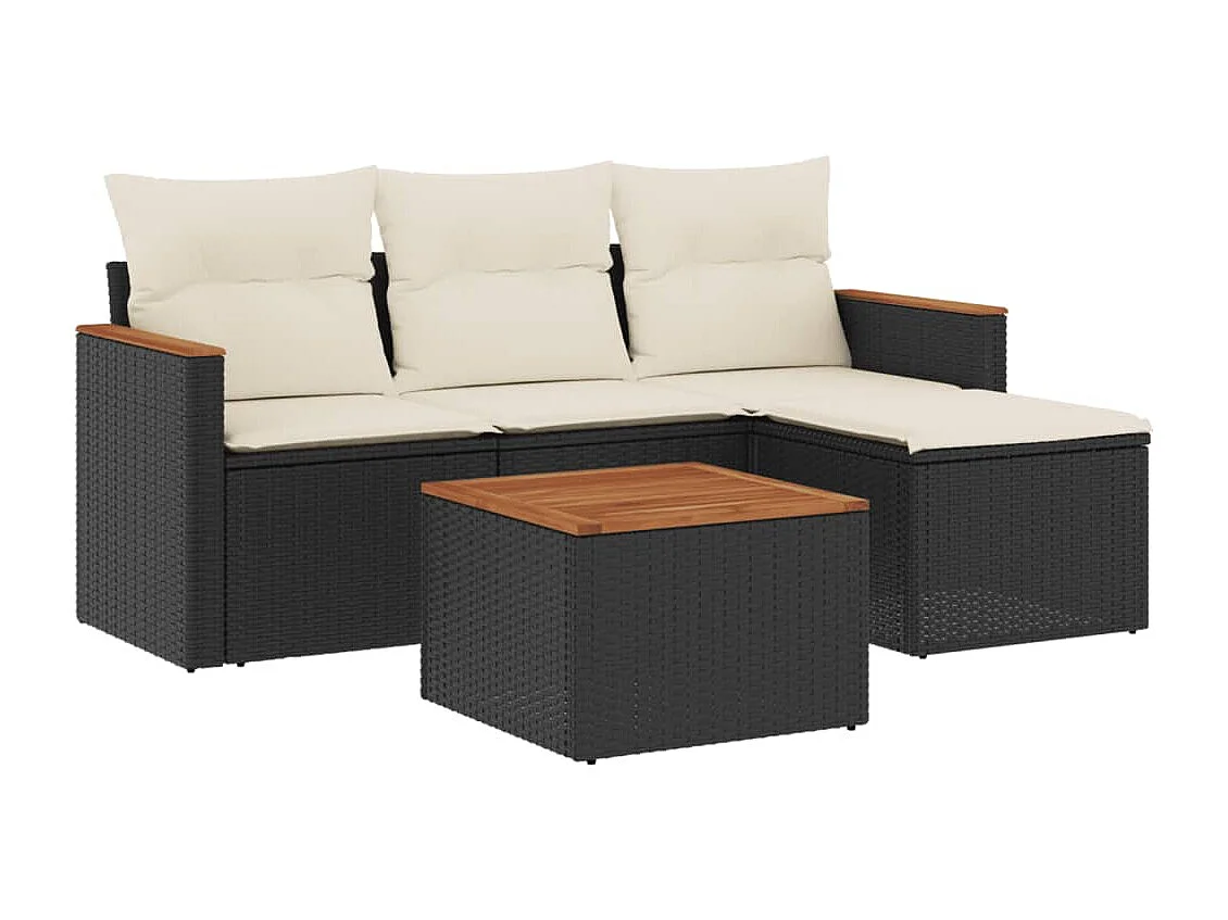 5 pcs conjunto sofás de jardim com almofadões vime PE preto PT799513