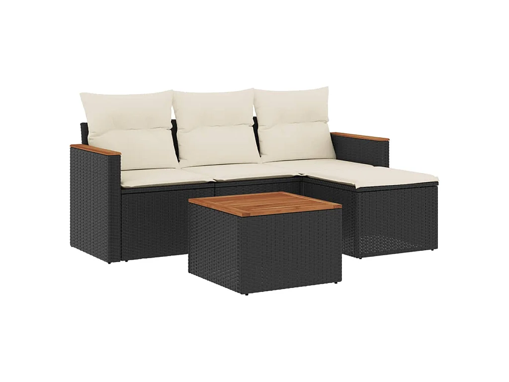 5-delige Loungeset met kussens poly rattan zwart BE854413