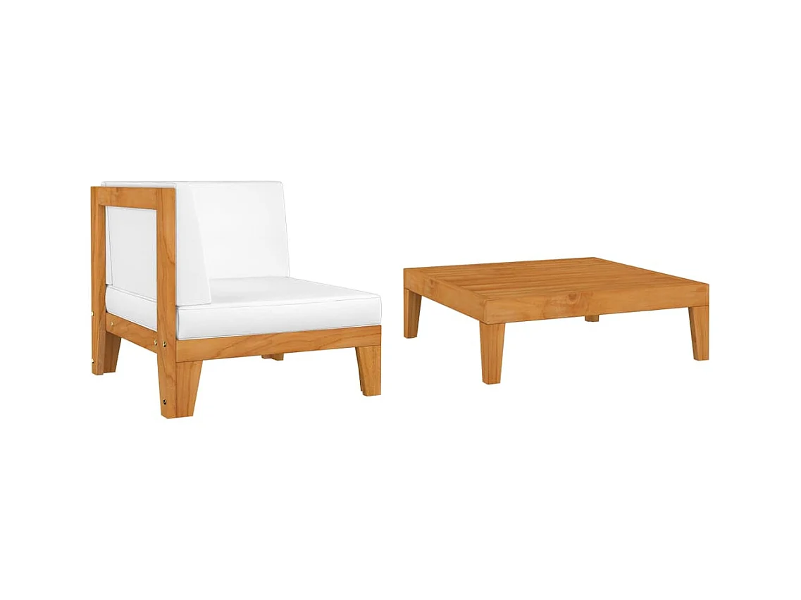Salon de jardin 2 pcs avec coussins Bois d'acacia solide FR37433