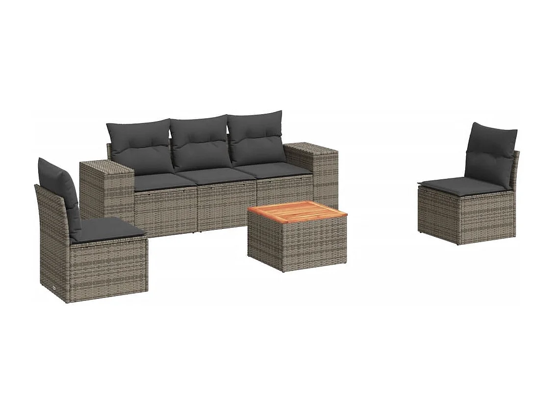 6 pcs conjunto sofás de jardim com almofadões vime cinzento PT699802