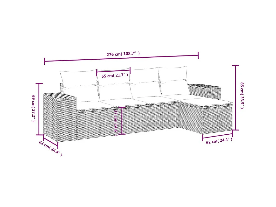 5 pcs conjunto sofás de jardim c/ almofadões vime PE cinzento PT822623