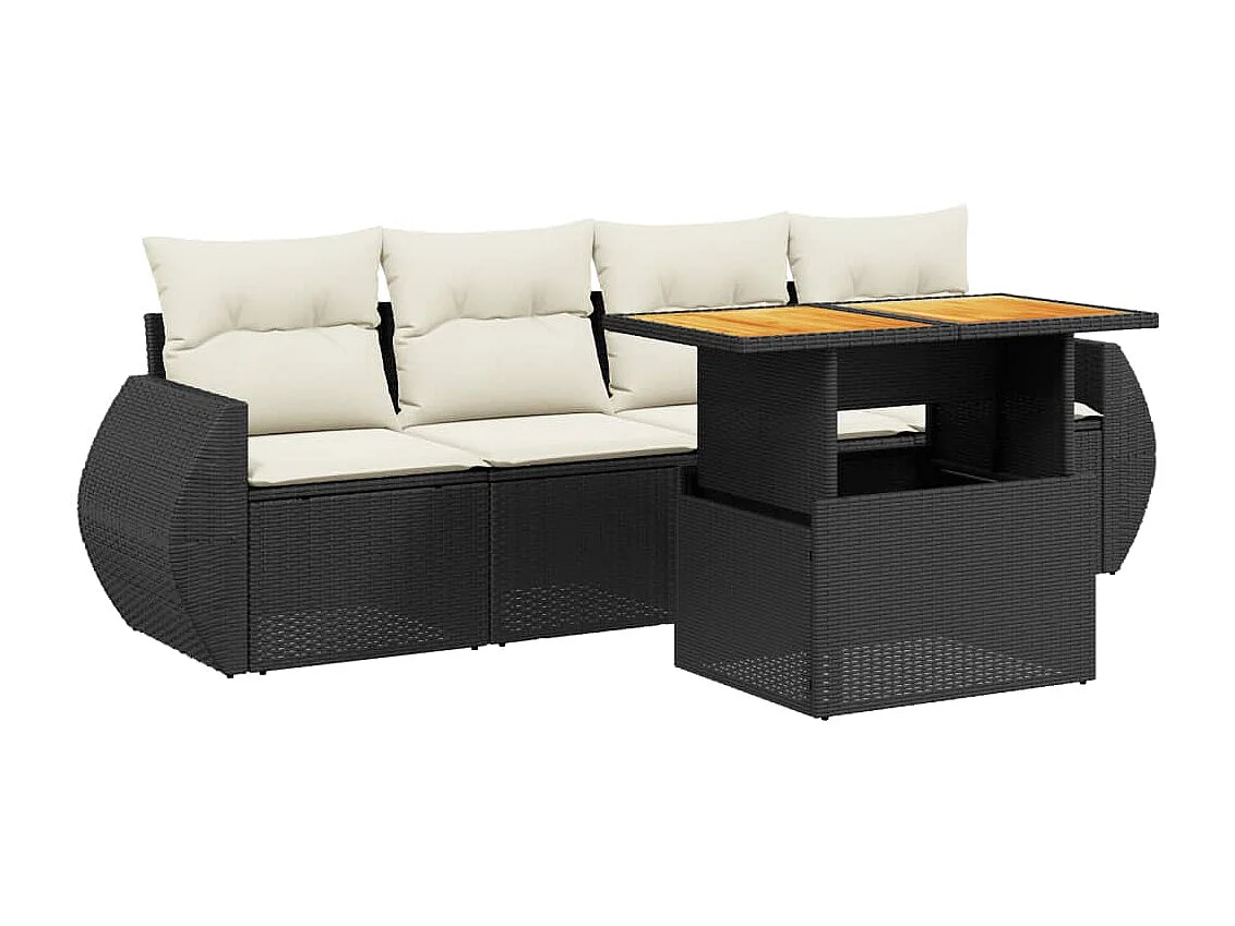 5 pcs conjunto sofás de jardim com almofadões vime PE preto PT673332