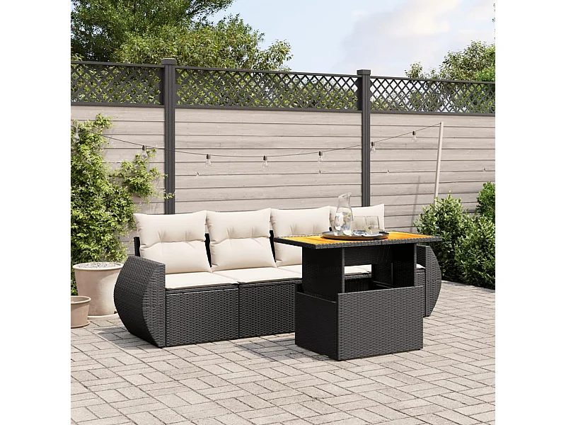 5 pcs conjunto sofás de jardim com almofadões vime PE preto PT673332