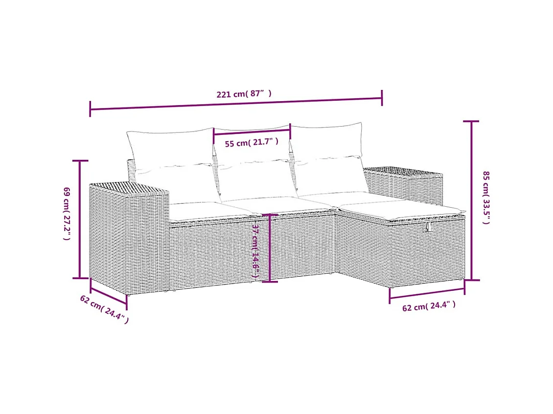 Salon de jardin avec coussins 4pcs mélange beige résine tressée FR95351