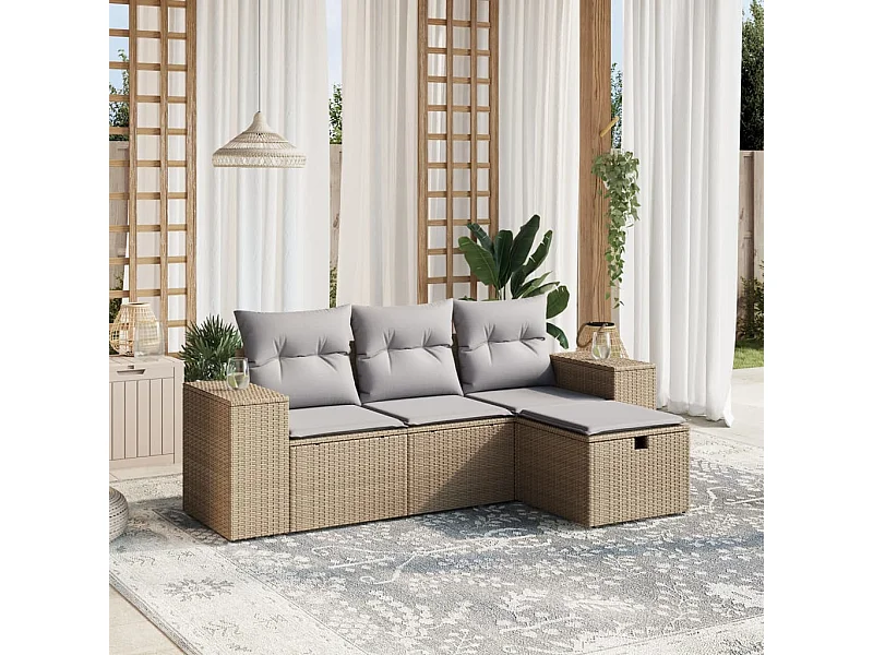 Salon de jardin avec coussins 4pcs mélange beige résine tressée FR95351