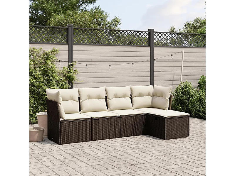 Salon de jardin avec coussins 5 pcs marron résine tressée FR90052