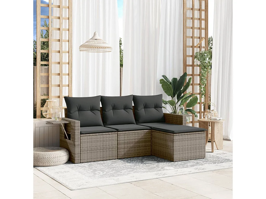 4-delige Loungeset met kussens poly rattan grijs BE398091