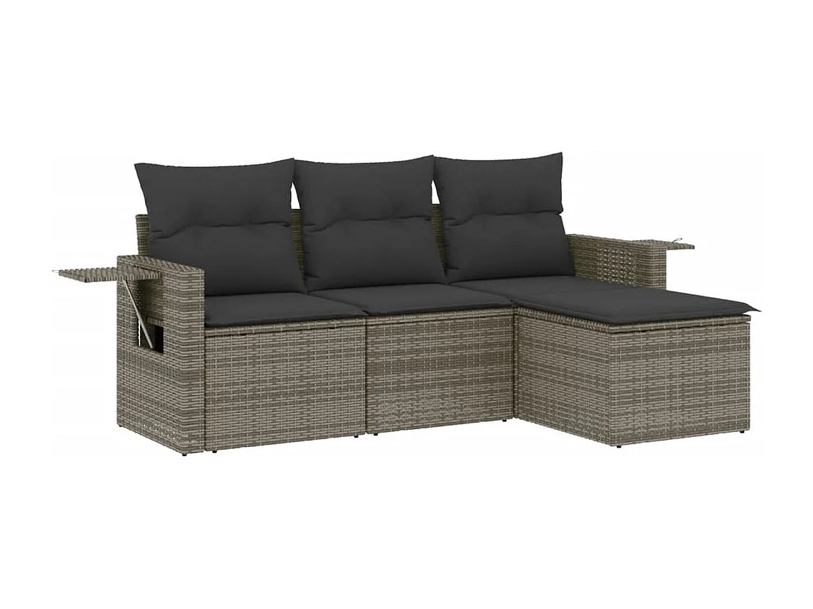4-delige Loungeset met kussens poly rattan grijs BE398091