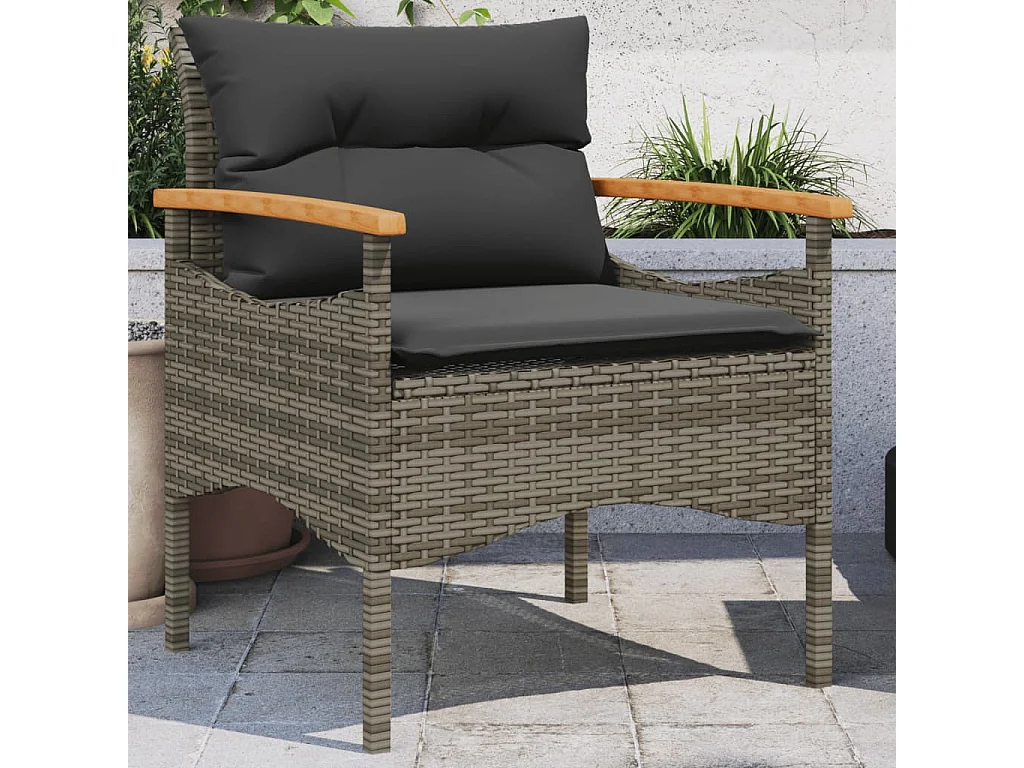 Salon de jardin avec coussins 3 pcs gris résine tressée FR63339