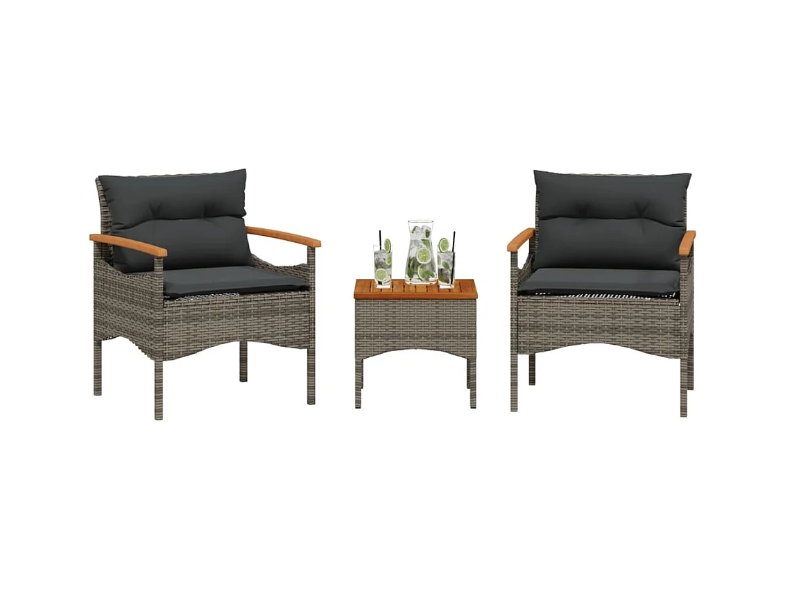 Salon de jardin avec coussins 3 pcs gris résine tressée FR63339