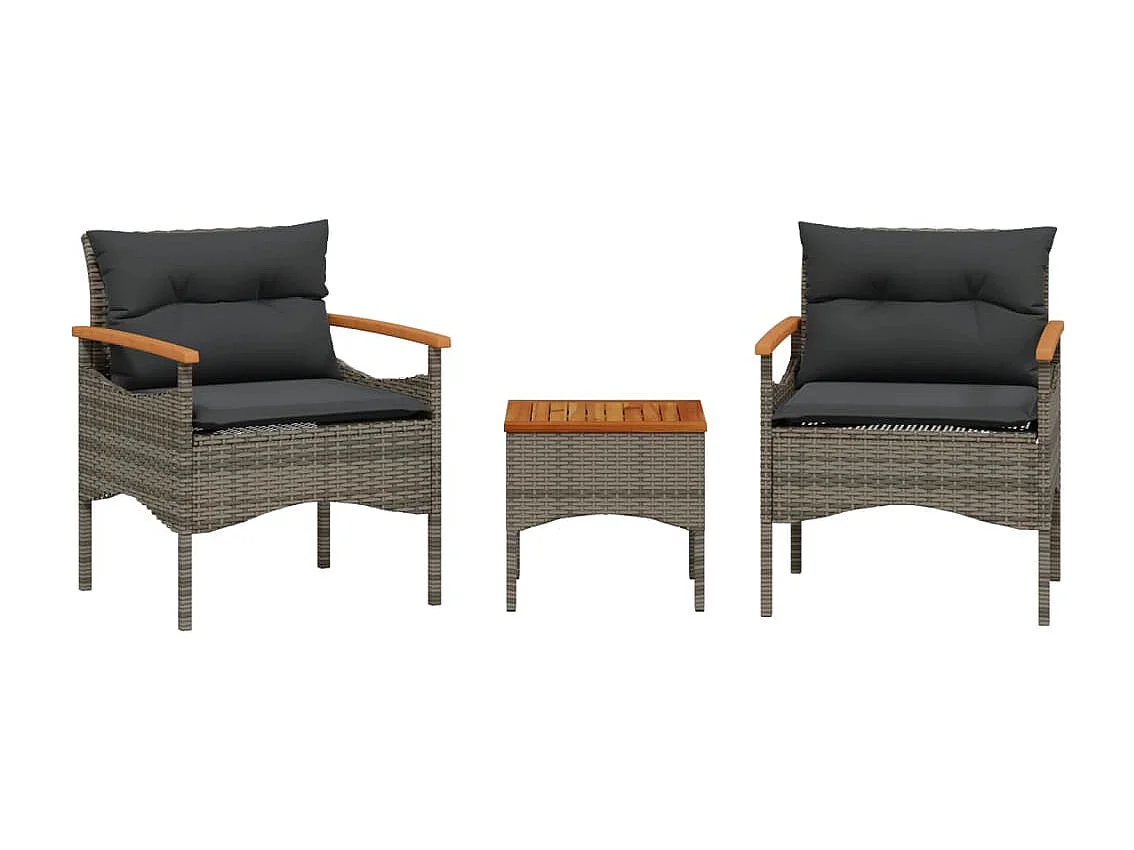 Salon de jardin avec coussins 3 pcs gris résine tressée FR63339